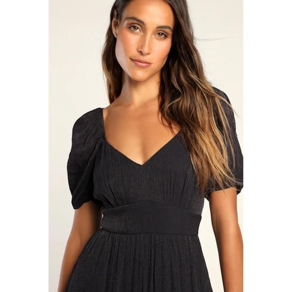 Simply a Sensation Navy Blue Puff Sleeve Midi Dress - NWT - Picture 4 of 6
